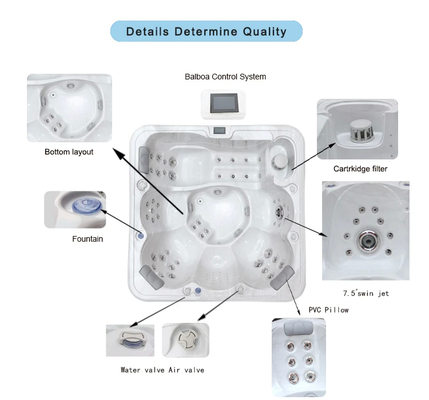 SPA Hydrotherapy Marble White Ocean Wave Blue 6 người bồn tắm nước nóng Capacity 950L