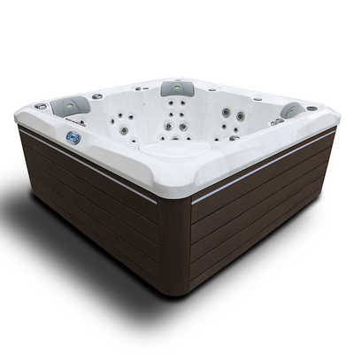 Spa bồn tắm nước nóng ngoài trời dành cho 5 người với ánh sáng cao cấp và thác nước có đèn nền